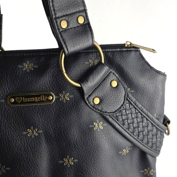 Loungefly Sugar Skull Day of the Dead Large Black Faux Leather Bag Pink Gold - Picture 9 of 16